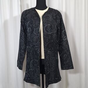 Silk Embroidered Black Duster Jacket w/ Metallic Accents Chico’s Size 1 (M-8/10)